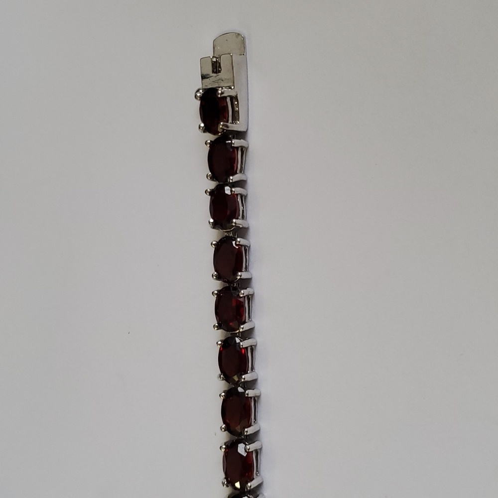 Sterling Silver 925 Deep Garnet Tennis Bracelet - Picture 8 of 10